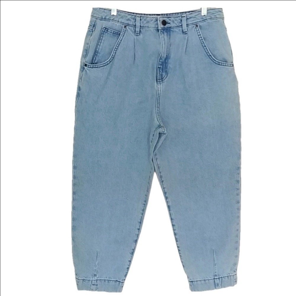 Gianni Bini Balloon Jeans Womens 31 Light Blue High Rise Pleated Tapered Denim